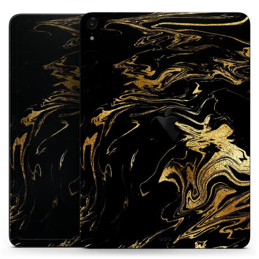Black & Gold Marble Swirl V12 - Full Body Skin Decal for the Apple