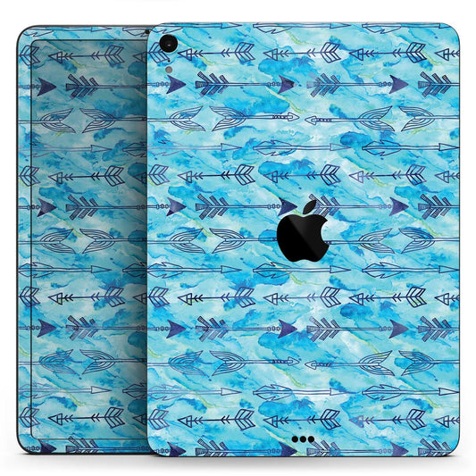 Blue Tribal Arrow Pattern - Full Body Skin Decal for the Apple iPad