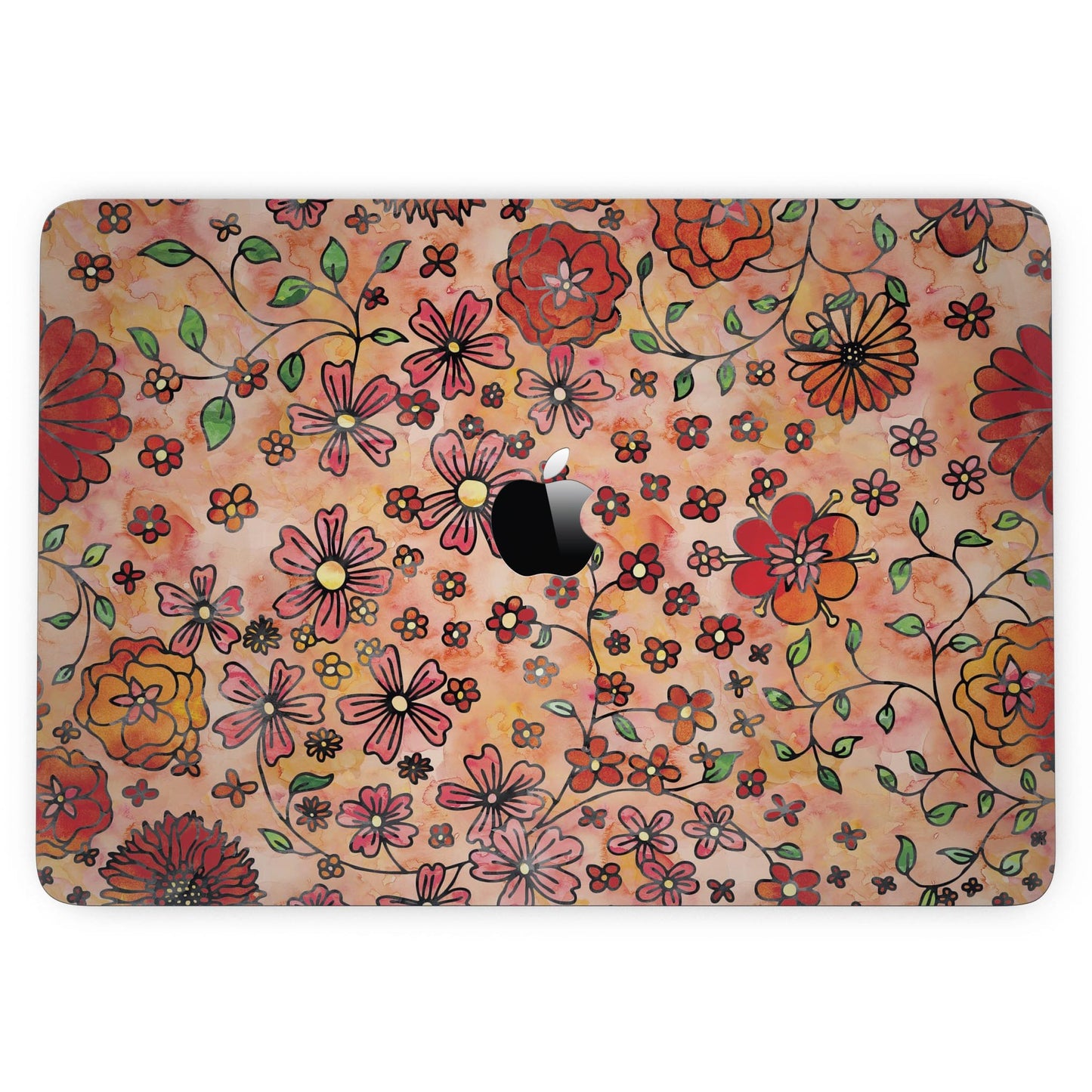 Floral Pattern on Orange Watercolor - 13" MacBook Pro without Touch
