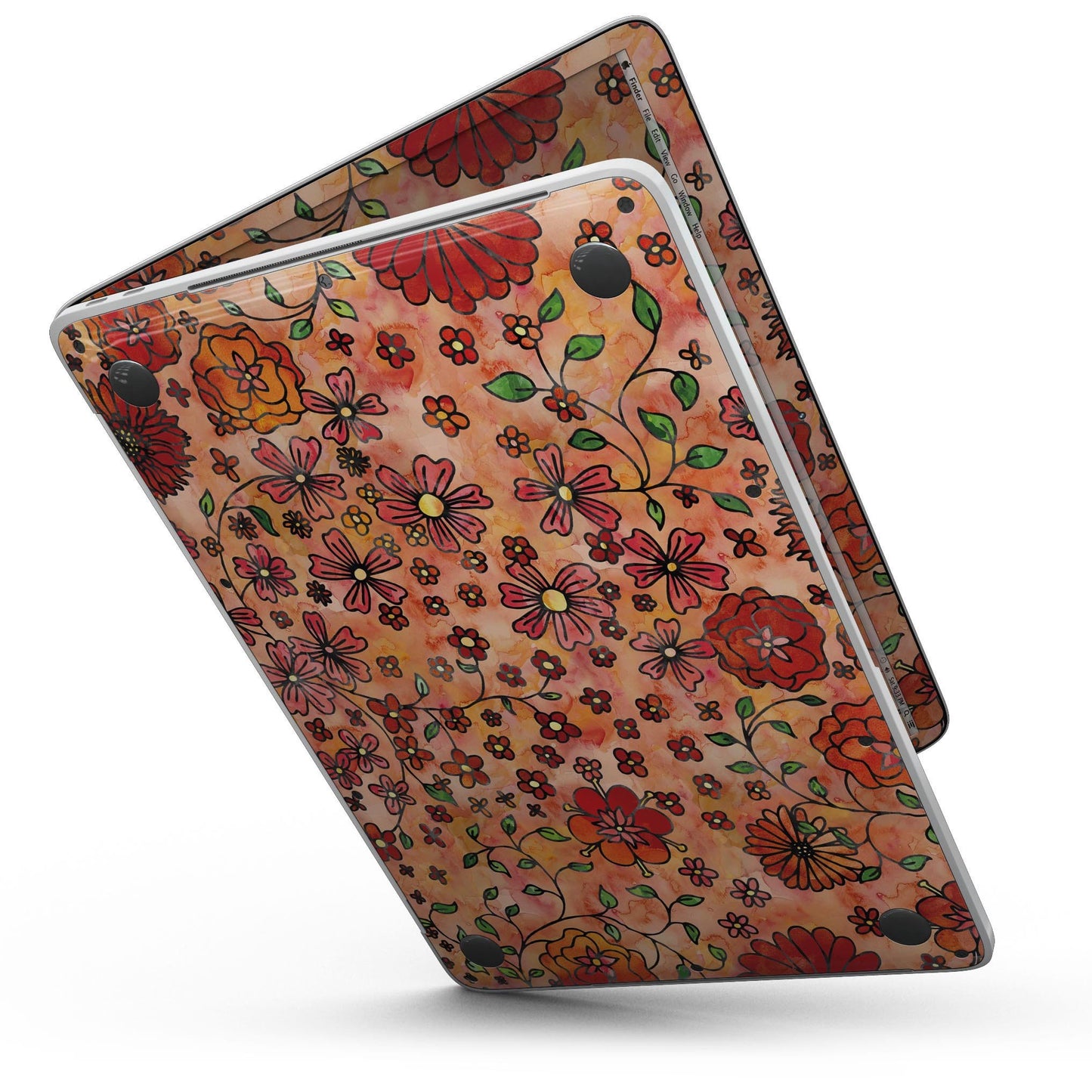 Floral Pattern on Orange Watercolor - 13" MacBook Pro without Touch