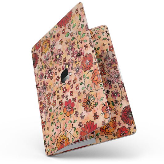 Floral Pattern on Orange Watercolor - 13" MacBook Pro without Touch