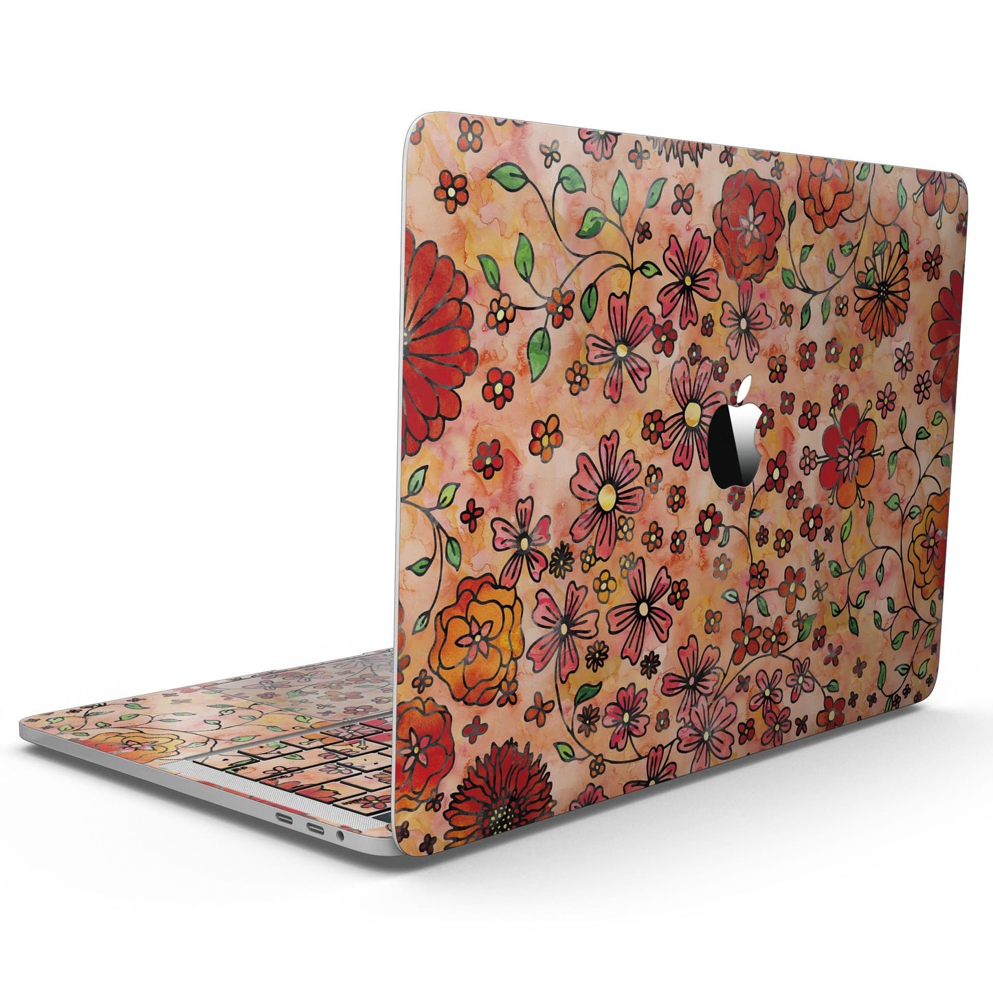 Floral Pattern on Orange Watercolor - 13" MacBook Pro without Touch