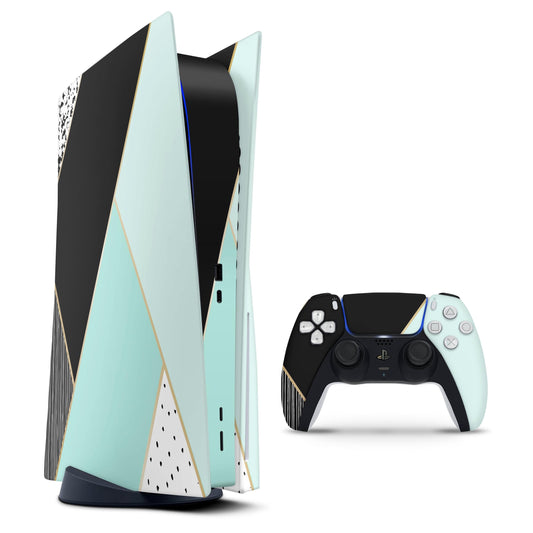 Minimalistic Mint and Gold Striped V1 - Full Body Skin Decal Wrap Kit Sony