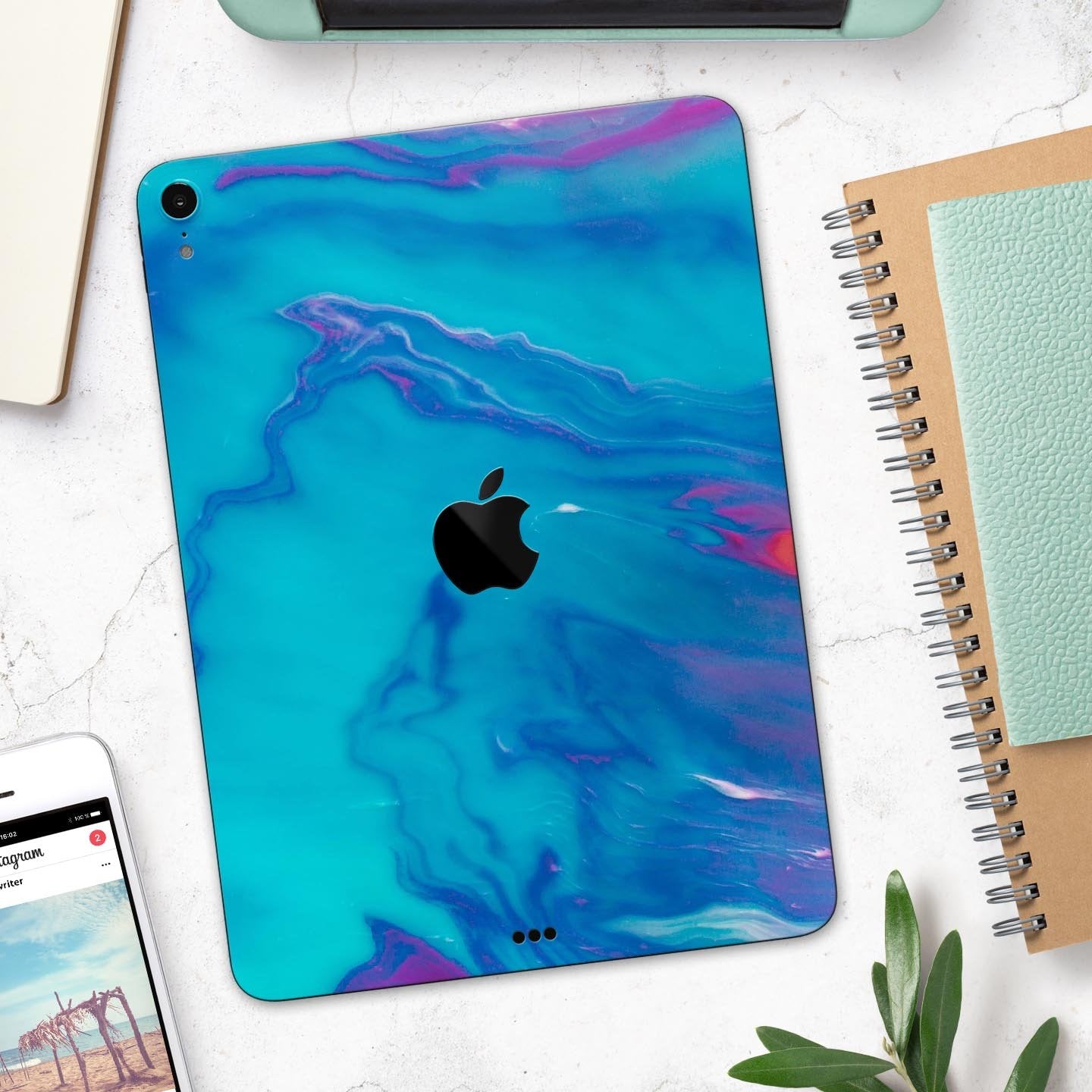 Marbleized Ocean Blue - Full Body Skin Decal for the Apple iPad Pro