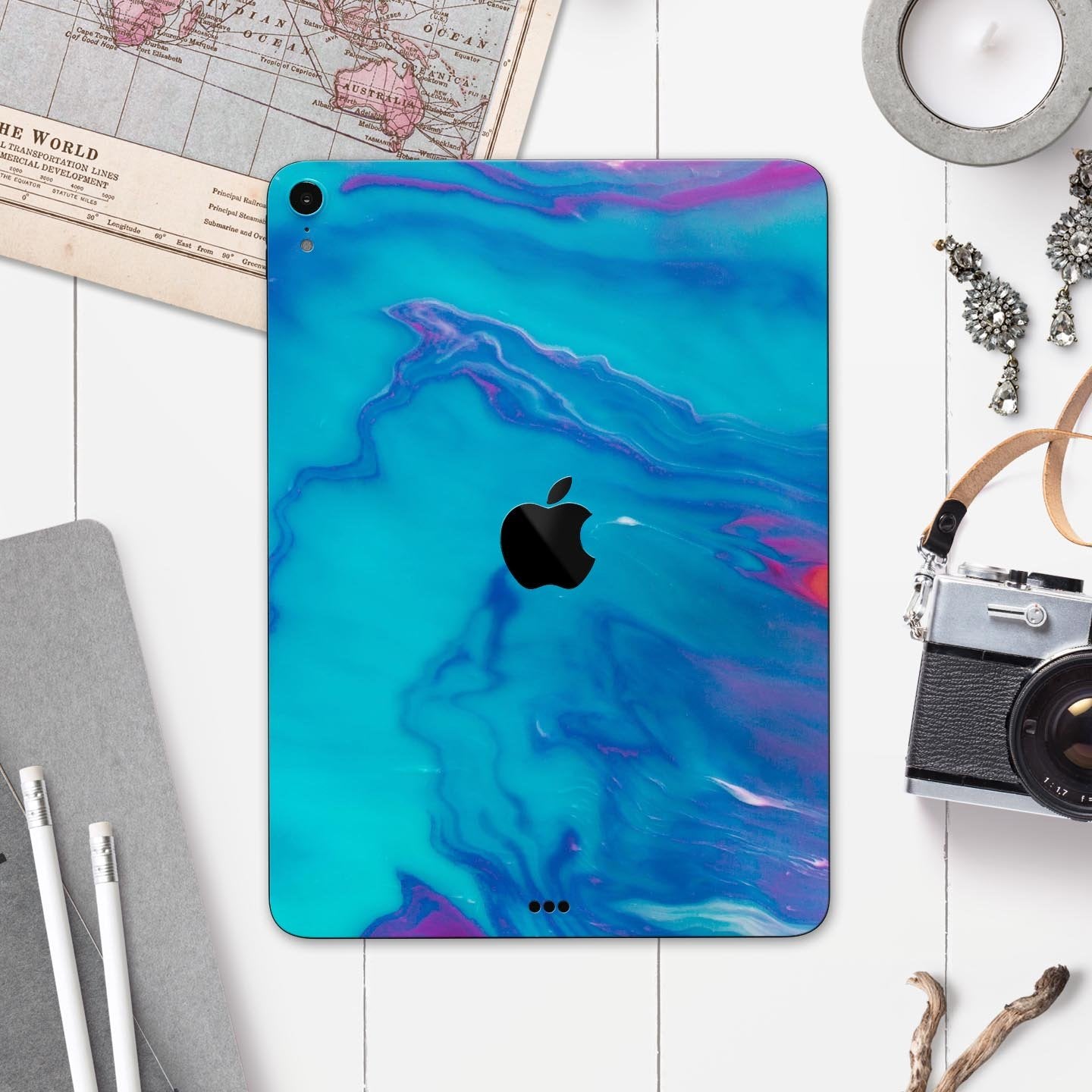 Marbleized Ocean Blue - Full Body Skin Decal for the Apple iPad Pro