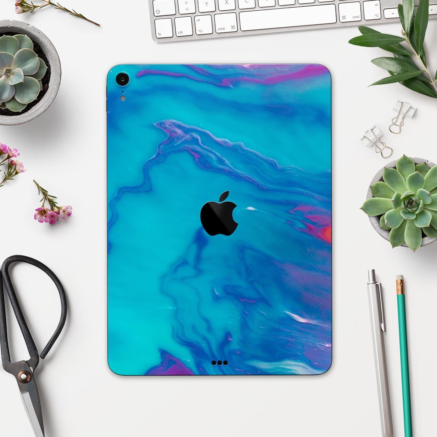 Marbleized Ocean Blue - Full Body Skin Decal for the Apple iPad Pro