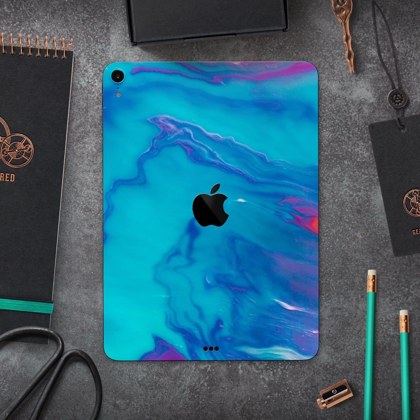 Marbleized Ocean Blue - Full Body Skin Decal for the Apple iPad Pro